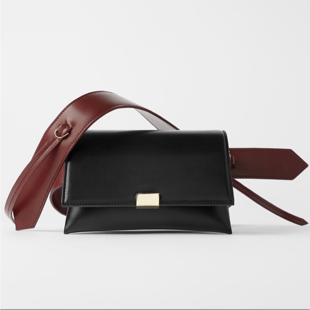 ZARA Minimalist Mini Black and Burgundy Crossbody Bag